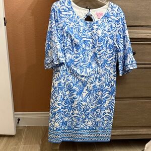 Lilly Pulitzer Blue and White Leaf Print Dress